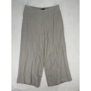 For Cynthia 100% Linen Pants Womens L Beige Wide Leg Cropped Capri Lagenlook